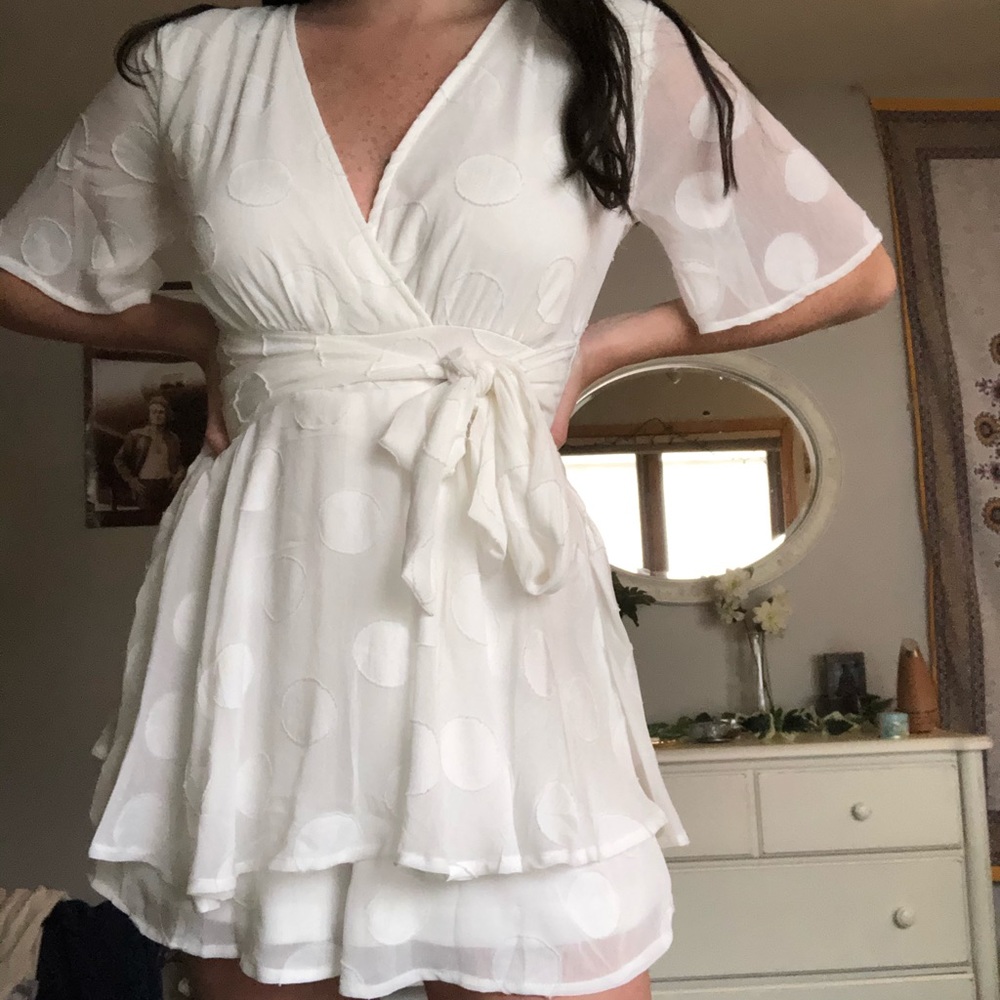 White dress romper polka dots monochrome